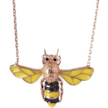 Necati Gün Arı Figürlü Mine Işli Zirkon Taşlı Rose Gold Kaplama Gümüş Kolye