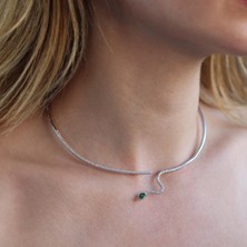 Necati Gün Yeşil Zirkon Taşlı Serpent Choker Gümüş Kolye