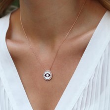 Necati Gün Zirkon Taşlı Mine Işli Göz Modeli Rose Gold Kaplama Gümüş Kolye