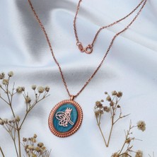 Necati Gün Mine Işli Osmanlı Tuğrası Rose Gold Kaplama Gümüş Kolye