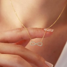 Necati Gün Ince Sonsuzluk Zirkon Taşlı Gold Kaplama Gümüş Kolye