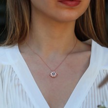 Necati Gün Mavi Zirkon Taşlı Rose Gold Kaplama Lodestar Gümüş Kolye