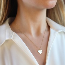 Necati Gün Pırlanta Taşlı 0.02 Ct  Kalp Modeli Gold Micron Kaplama Gümüş Kolye