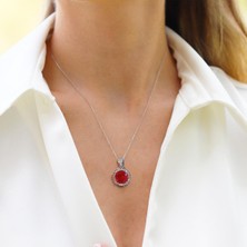 Necati Gün Red Paraiba Taşlı Yuvarlak Model 925 Ayar Gümüş Kolye