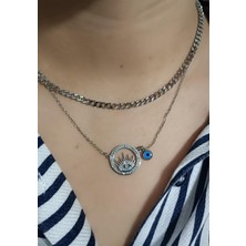 Çelik Kararma Yapmaz Göz Figürlü Nazar Boncuklu Silver Kolye