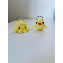 Ehlikeyif Amigurumi Görünümlü Ahtapot ve Civciv Anahtarlık (2 Adet 4-5 Cm)