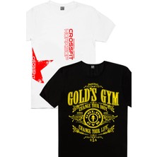 Rock&Roll Crossfit Yıldız Beyaz, Golds Gym Erkek Tişört 2'li Eko Paket