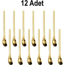 304 Çelik 12 Adet 15,5 cm Gold Kahve Latte Meyvesuyu Kokteyl Barmen Kaşığı CIN94