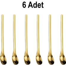 304 Çelik 6 Adet 15,5 cm Gold Kahve Latte Meyvesuyu Kokteyl Barmen Kaşığı CIN942