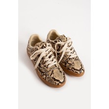 Lera Kadın Bej Cilt Yılan Desenli Sneaker
