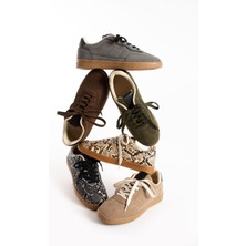 Lera Kadın Bej Cilt Yılan Desenli Sneaker