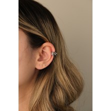 Çildan Womens Silver Özel Tasarım Zirkon Taşlı Ikili Kıkırdak Küpe