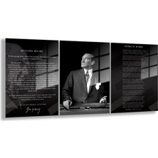 Gaagart Temperli Gerçek Cam Tablo Seti Siyah Beyaz Atatürk Istiklal Marşı ve Gençliğe Hitabe