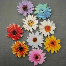 Renkli Tahta Çiçek Modelli 2 cm Ahsap Düğme 1 Paket 10 Adet