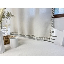 Krem Püsküllü - Ponponlu  Pamuklu Vintage Natural Buldan Keten Perde Güneşlik & Fon - En  x  Boy