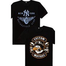 Rock&Roll Ny Moto Club Siyah, Kızgın Kartal Erkek Tişört 2'li Eko Paket