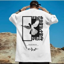 Amor Man Büyük Beden Özel Tasarım Teach Peace Sırt Baskılı Oversize Battal Erkek T-Shırt
