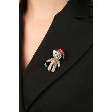 Çildan Womens Yılbaşı Koleksiyonu Yılbaşı Kostümlü Taşlı Ayıcık Figür Broş