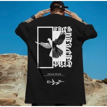 Amor Man Büyük Beden Özel Tasarım Teach Peace Sırt Baskılı Oversize Battal Erkek T-Shırt