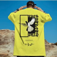 Amor Man Büyük Beden Özel Tasarım Teach Peace Sırt Baskılı Oversize Battal Erkek T-Shırt