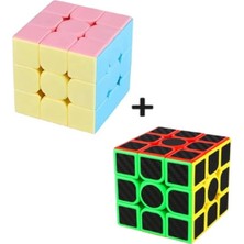 2 Adet 3x3 Zeka Sabır Küpü Karbon Fiber ve Pastel Renkli Profesyonel Speed Cube