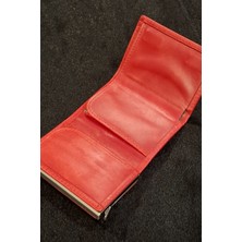 MAT DERİ Mekanizmalı Kartlık Para Bölmeli Mıknatıslı Kırmızı Deri Erkek Kartlık Rfid Korumalı Cüzdan