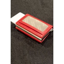 MAT DERİ Mekanizmalı Kartlık Para Bölmeli Mıknatıslı Kırmızı Deri Erkek Kartlık Rfid Korumalı Cüzdan