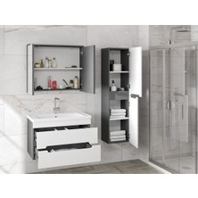 Alfa Banyo Alpi (80+35) 115 cm Mdf Boy Dolaplı Lavabolu Banyo Dolabı Seti--Hazır Kurulu--