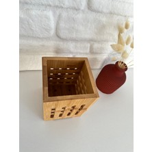 Yeninesilevim Ahşap Bambu Kare Organizer Kaşıklık Kalemlik Çok Aamçlı Düzenleyici 9*12 cm