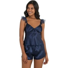 Aria's Closet Lacivert Saten Şort Takımı 9212