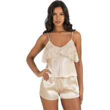 Aria's Closet Fildişi Saten Şort Takımı 9214