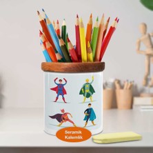 Asilmeydan Pelerinli Süper Minik Kahraman Ahşap Seramik KALEMLIK-21480