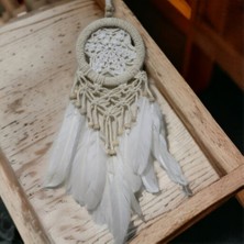 Beyaz Kuş Tüylü Makreme Işçilikli Hayat Ağacı Düş Kapanı Rüya Kapanı Dream Catcher