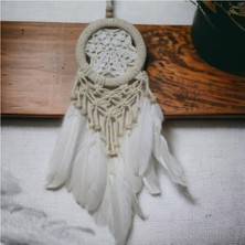 Beyaz Kuş Tüylü Makreme Işçilikli Hayat Ağacı Düş Kapanı Rüya Kapanı Dream Catcher