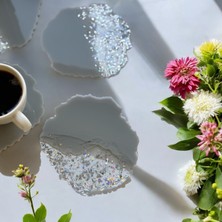 Pelince Epoksi Reçine Bardak Altlığı - Gri Şeffaf - 4'lü Set