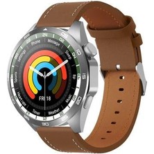 Wearfit Pro Gt4 Max Gümüş Yuvarlak Spor Akıllı Saat 3 Kordonlı Çelik, Deri ve Silikon Kordon Huawei Samsung Apple iPhone