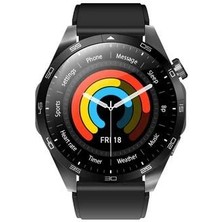 Wearfit Pro Gt4 Max Siyah Yuvarlak Spor Akıllı Saat 3 Kordonlı Çelik, Deri ve Silikon Kordon Huawei Samsung Apple iPhone