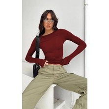 Fablair Bordo Bisiklet Yaka Basic Uzun Kollu Body