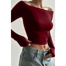 Fablair Madonna Yaka Parmak Detaylı Esnek Crop Bluz