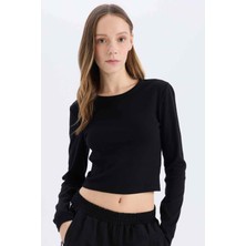 DeFacto Coool Fitted Basic Düz Ribana Uzun Kollu Tişört E7797AX25SP