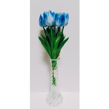 Oso Home Yapay Lüks 5 Adet Islak Lale Buketi Gerçek Doku Açık Mavi Renk 32 cm
