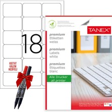 Tanex TW-2018 63X46 mm Laser Etiket 100 Tabaka 2'li Asetat Kalem