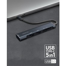 5 In 1 Dönüştürücü Hub USB 3.0 + Kart Okuyucu Siyah