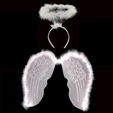 Çerçici Beyaz Otrişli Dantel Tüllü Peri Kanadı ve Peri Tacı Seti 45 x 40  cm