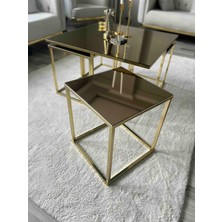 Home Plus Mobilya 4+1 Gold Kaplama Bronz Ayna Orta Sehpa