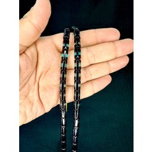 Anemore Collection Sürmeli Uçak Camı Tesbih Turkuaz Siyah Renkli Kesme Kesim T-755
