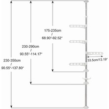 4 Kollu Ayarlanabilir Tavana Sıkıştırmalı Metal Borulu Çamaşır Kurutma Askısı