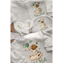 Miniya Bebe Gökyüzü Galaksi Desenli Isim Baskılı Unisex 3lü Tulum Set