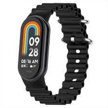 Xiaomi Mi Band 9 Ile Uyumlu Dalga Desenli Metal Tokalı Yumuşak Silikon Kordon