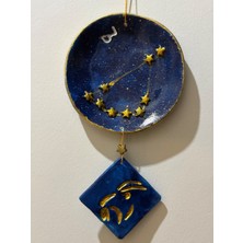 Oğlak Burcu Yıldız Haritalı Tabak - Pirinç Yıldızlı Oğlak Armalı Duvar Süsü- Kutusunda